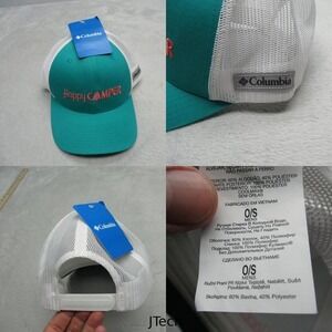 Columbia Hat Cap Mens One Size Teal‎ White Happy Camper Logo Mesh Snap Back